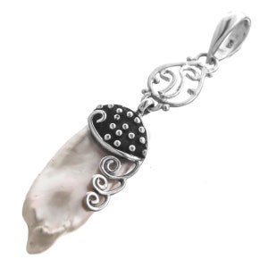 2 3/16 &quot;Biwa Stick Süßwasserperle 925 Sterling Silber Anhänger