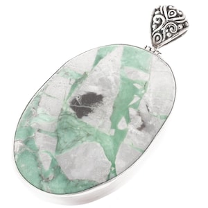 2 7/8&quot; Large Mint Green Variscite Cab 925 Sterling Silver Pendant