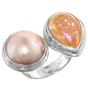 Us-made Pink Pearl Titanium Druzy Drusy 925 Sterling Silver Sz 5 Ring