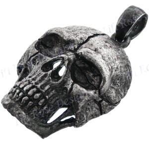 1 3/4&quot; Masonic Artisanal Skull Low Gloss 925 Sterling Silver Pendant