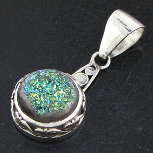 1 7/16&quot; Agate Druzy Drusy 925 Sterling Silver Pendant