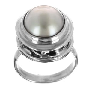 Adorable White Mabe Pearl 925 Sterling Silver Sz 7 Ring