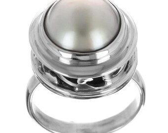 5/8" Herz Südmeer Blau Mabe Perle 925 Sterling Silber Ring