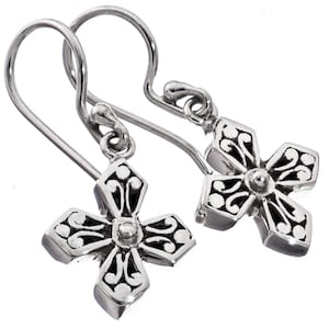 9/16&quot; Maltese Cross Scroll Filigree 925 Sterling Silver Earrings