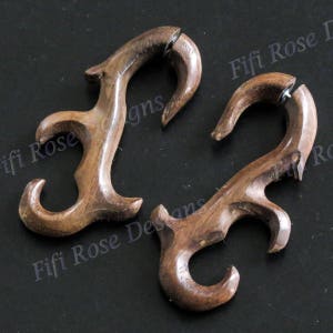 2&quot; Fake Gauge Natural Wood Handcarved Post Earrings