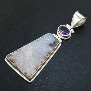 2 1/8&quot; Agate Druzy Drusy Amethyst 925 Sterling Silver Pendant