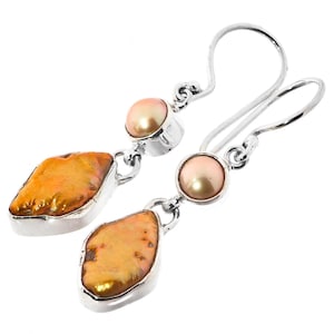 925 Sterling Silver Copper Bronze Biwa Freshwater Pearl Sterling Earrings, 3/4&quot;