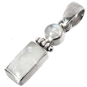 1 3/8&quot; Blue Iridescent Moonstone Gems 925 Sterling Silver Pendant