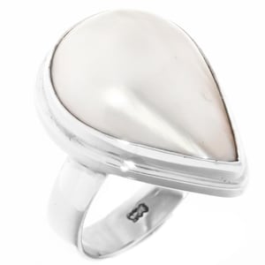Teardrop White Mabe Cultured Pearl 925 Sterling Silver Ring