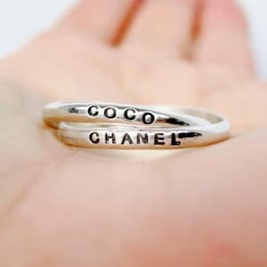 Custom Interlocking Ring |  Personalized Engraved, Stamped Double Interlocking Ring | Name Ring Gift for Her