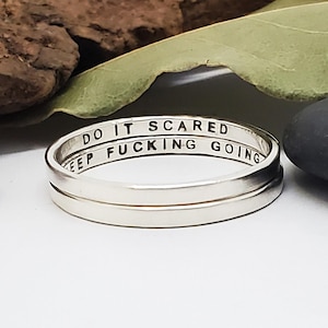 Sterling Silver Stackable Rings Set - Do It Scared / Keep Going - Engraved Motivational Ring Set - Courage Gift for Her