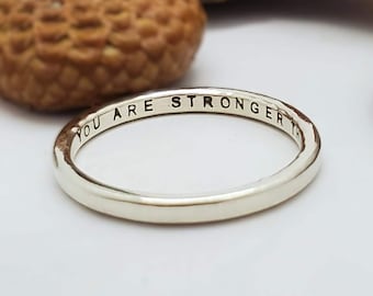 A "You Are Stronger Than You Think" Ring | Custom Engraved Stamped Stacking Ring | Unisex Affirmation Strength Ring Gift