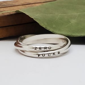 Bague à rouler en argent sterling Zero Fucks | Bijoux personnalisés impertinents