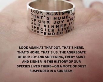 Quote Idea - 10mm Sterling Ring, Personalized, Carl Sagan, A Pale Blue Dot, Wide Ring