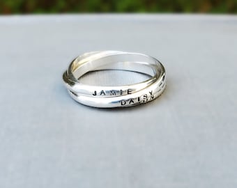 Interlocking Name Ring Gift for Mom | Personalized Ring Jewelry | Double 2 Triple 3 Quad 4 Quint 5 Interlocking Name Ring Gift for Mom