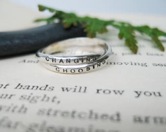 Personalized Inspirational Gift Ring - Solid Sterling Interlocking Ring for Friends, Bridesmaids, Mother, Sister - Changing / Choosing