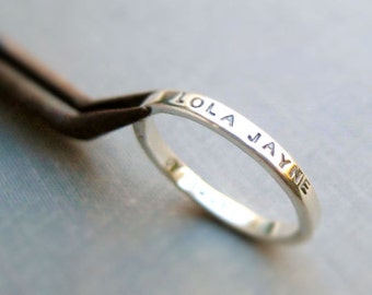 Unisex Sterling Personalized Stacking Ring | Personalized Ring Jewelry | Thick Personalized Custom Ring for Your Words, Dates, Quotes