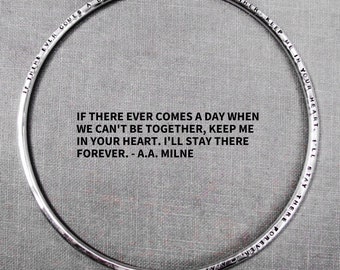 Keep Me In Your Heart A.A. Milne Quote Bangle, Memorial Bangle | Personalized Bangle Jewelry | Memorial Bangle for Self or Sympathy Gift