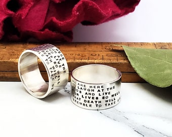 Quote Idea - 10mm Sterling Ring, Personalized, Charles Bukowski, Wide Ring