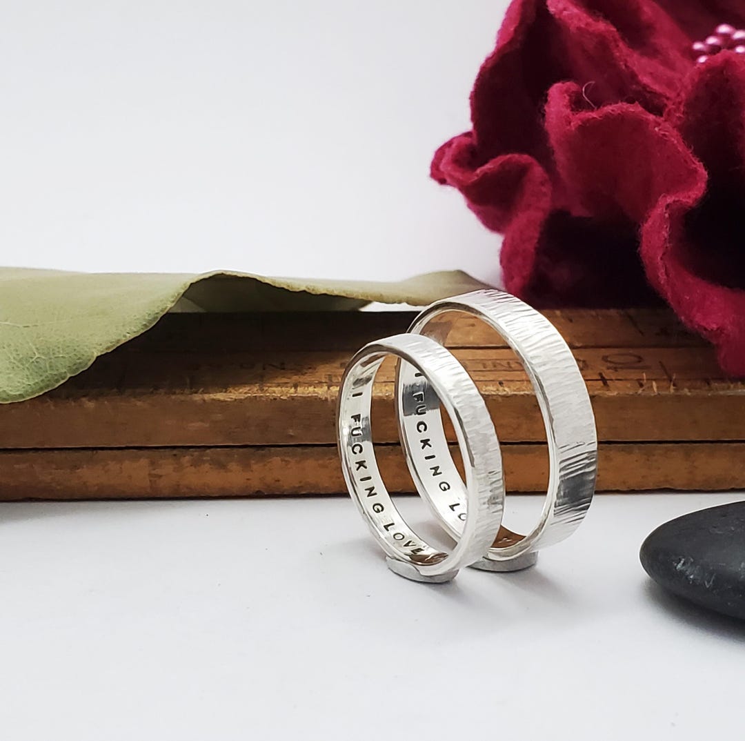 Couples Ring Set Inside Quote “I Fucking Love You”