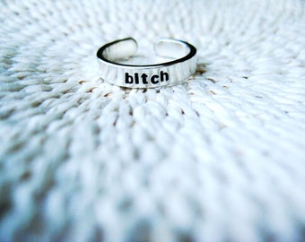 Sassy Sterling Toe Ring | Personalized Toe Ring Jewelry | Sassy "Bitch" Toe Ring Unisex Gift, Swear Word Jewelry