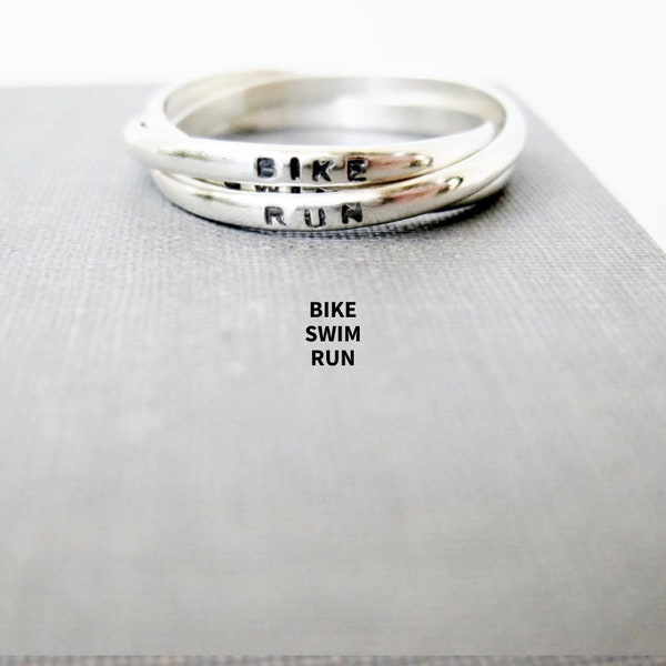 Triathlon Ring Interlocking Bike Swim Run | Personalized Ring Jewelry | Bike Swim Run Triathlon Ring for Triathletes