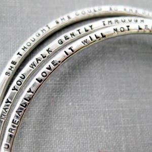Bangle Sets | Solid Sterling Custom Engraved Round Bangles | Quote Bangle Milestone or Inspiration Gift for Her