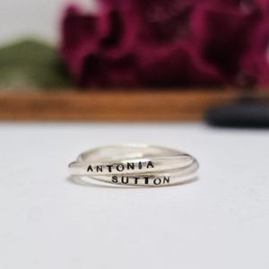 Double Name Ring Interlocking Ring |  Personalized Engraved, Stamped Double Interlocking Ring | Name Ring Gift for Her