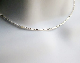 Personalized Curved Bar Choker - Solid Sterling, Stamped, Personalized Bar Choker, Graduation