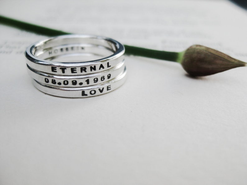 Unisex Sterling Personalized Stacking Ring Personalized Ring Jewelry Thick Personalized Custom Ring for Your Words, Dates, Quotes image 4
