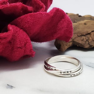 Bague en argent sterling Fuck That Shit | Bijoux bagues entrelacées personnalisés | Bague à rouler Sassy Fuck That Shit, cadeau pour elle