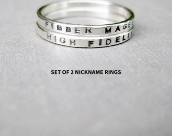 Nickname Set of 2 Sterling Stacking Rings | Personalized Ring Jewelry |  Nickname Set of Rings Gift for Best Friend