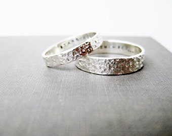 Personalized Couple Rings 3mm and 4mm - Solid Sterling Rings to Celebrate Love, Wedding, Engagement, Promises, Friendship