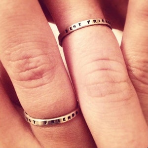 Best Friend Rings Sterling Stamped Sets | Personalized Ring Jewelry | 2mm Slender Sterling Best Friend Stacking Rings Gifts for Best Friends