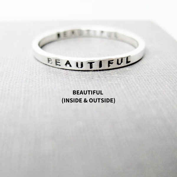 Beautiful (Inside & Outside) Sterling Stamped Ring | Personalized Ring Jewelry | "Beautiful" Ring Gift for Wife, Mother or Girlfriend