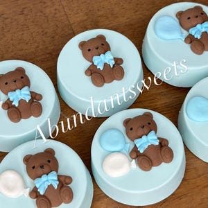 12 Teddy Bear chocolate covered Oreos Blue baby shower Baby Boy baby  shower  Oreos Baby Boy Teddy Bear Theme Oreos Teddy Bear and balloons