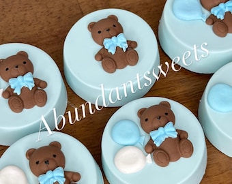 Teddy Bear Chocolate Covered Oreos: Baby Boy Shower Favors, Set of 12