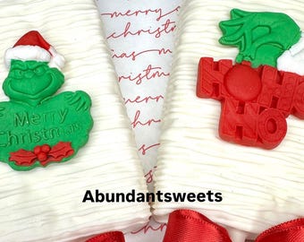 Grinch Theme Chocolate Covered Rice Crispy Treats, Christmas Favors