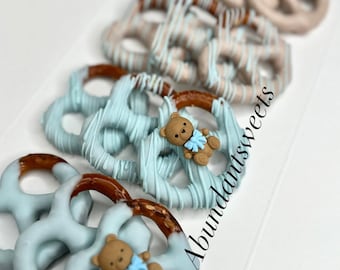 Teddy bear theme chocolate covered pretzels  Bear theme pretzels Teddy  Baby shower favors Teddy bear birthday gift box Birthday favors