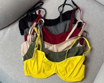 Sujetador de algodón orgánico para mujer: ropa interior cómoda y ecológica para uso diario, lencería básica clásica minimalista, top informal cómodo, 7 colores