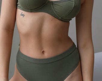 Organic Cotton Bra and Briefs Set: Underwire Lingerie, Handmade in 10 Colors