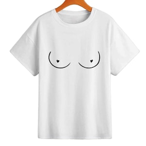 Weiße Bio-T-Shirt Brust Zeichnung, Tumblr Style, Hooters feministische Gleichheit lustige Baumwoll-Top, kreative Sommer Tshirt Geschenk, Brust Druck