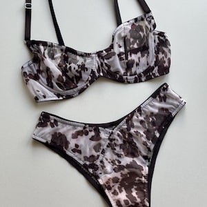 Mesh Lingerie Set, Underwire Sheer Bra with Sheer Cheeky Bikini or Thong Panties, See Through Sexy Underwear, Soft Transparent Lingerie