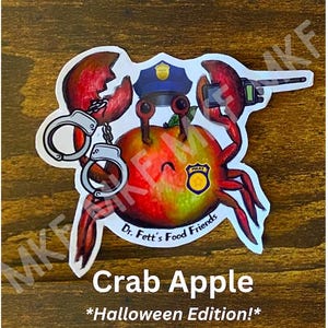 POMME CRABE_*Édition Halloween*_Dr. Fett's Food Friends [Combinaison d'animaux faits main, jeux de mots sur la nourriture, nutrition, art de fruits et légumes, cadeaux]