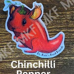 PIMENT CHINCHILLI_Dr. Fett's Food Friends [Combinaison d'oeuvres d'art faites main avec des animaux, jeux de mots sur la nourriture, nutrition amusante, oeuvres d'art fruits-légumes, cadeaux nutrition]