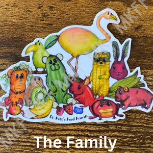 LA FAMILLE_Dr. Fett's Food Friends [associations artistiques faites main avec des animaux, jeux de mots sur la nourriture, nutrition amusante, oeuvres d'art fruits-légumes, cadeaux nutrition]