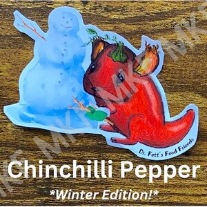 PIMENT CHINCHILLI_*Édition hivernale*_Dr. Fett's Food Friends [Art animalier fait main, Jeux de mots sur la nourriture, Nutrition amusante, Art fruits-légumes, Cadeaux]