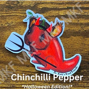 PIMENT CHINCHILLI_*Édition Halloween*_Dr. Fett's Food Friends [Art animalier fait main, jeux de mots sur la nourriture, nutrition, art fruits-légumes, cadeaux]