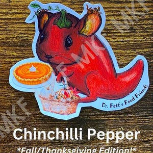 PIMENT CHINCHILLI_*Édition d'automne*_Dr. Fett's Food Friends [Art animalier fait main, Jeux de mots sur la nourriture, Nutrition amusante, Art fruits-légumes, Cadeaux]