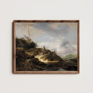Vintage Landscape Wall Art | Rustic Hill Path Printable | Dutch Digital Painting with Travelers | Countryside Decor | Digital Download